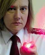 Laser light: Sue Groombridge demonstrates one of the danger pens