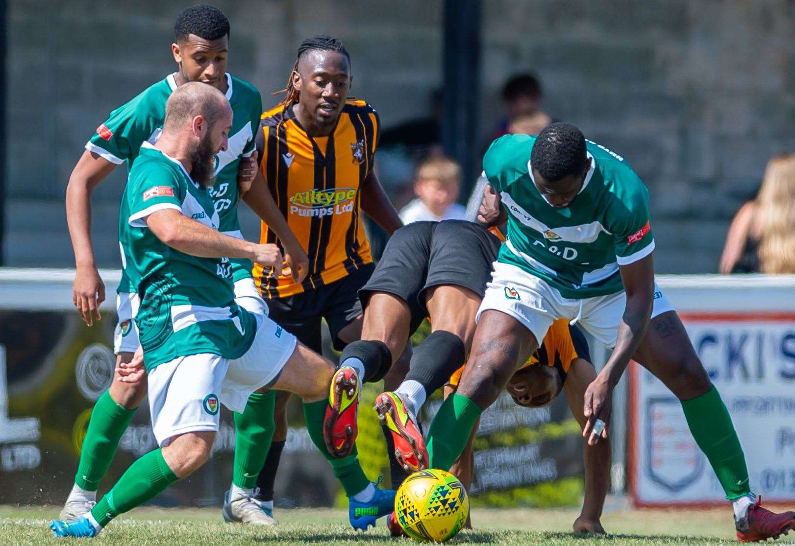 Adem Ramadan wins the ball for Ashford. Picture: Ian Scammell