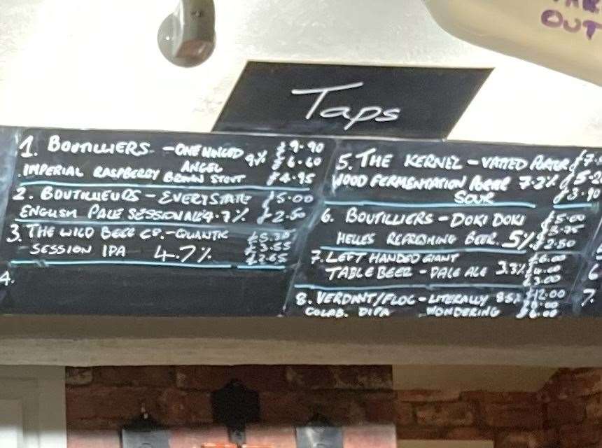 The Taps list at The Cellars Alehouse