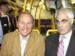 Alistair Darling, right, on board one of the Loop buses with Stage Coach chief executive Brian Souter. Picture: DAVE DOWNEY