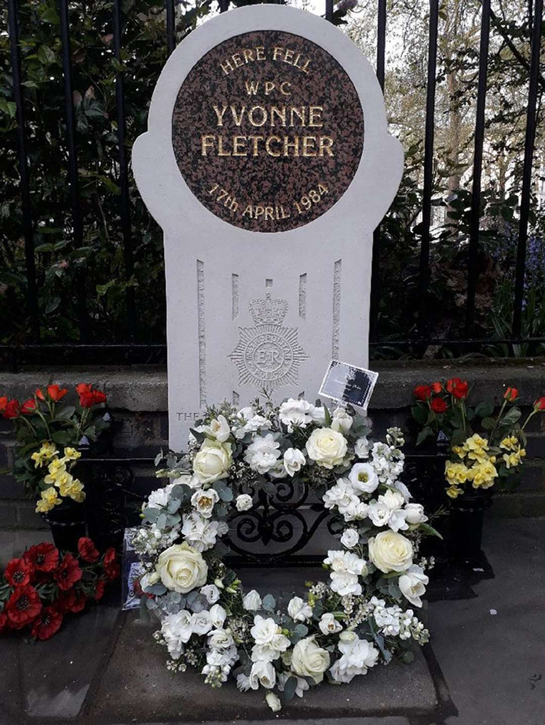 The memorial to Yvonne Fletcher in St James’s Square, London (Metropolitan Police/PA)