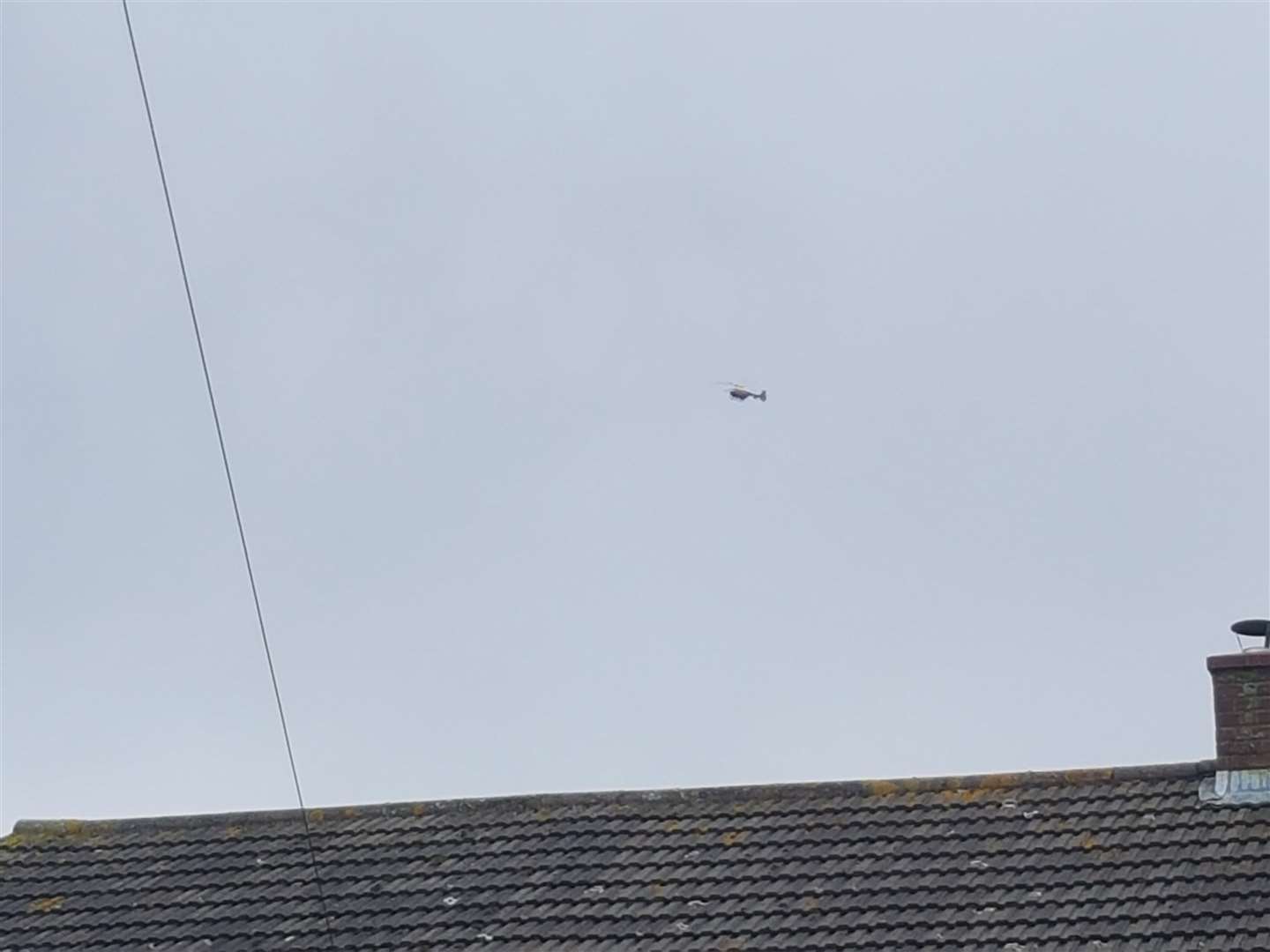 A police helicopter pictured above Eythorne this morning