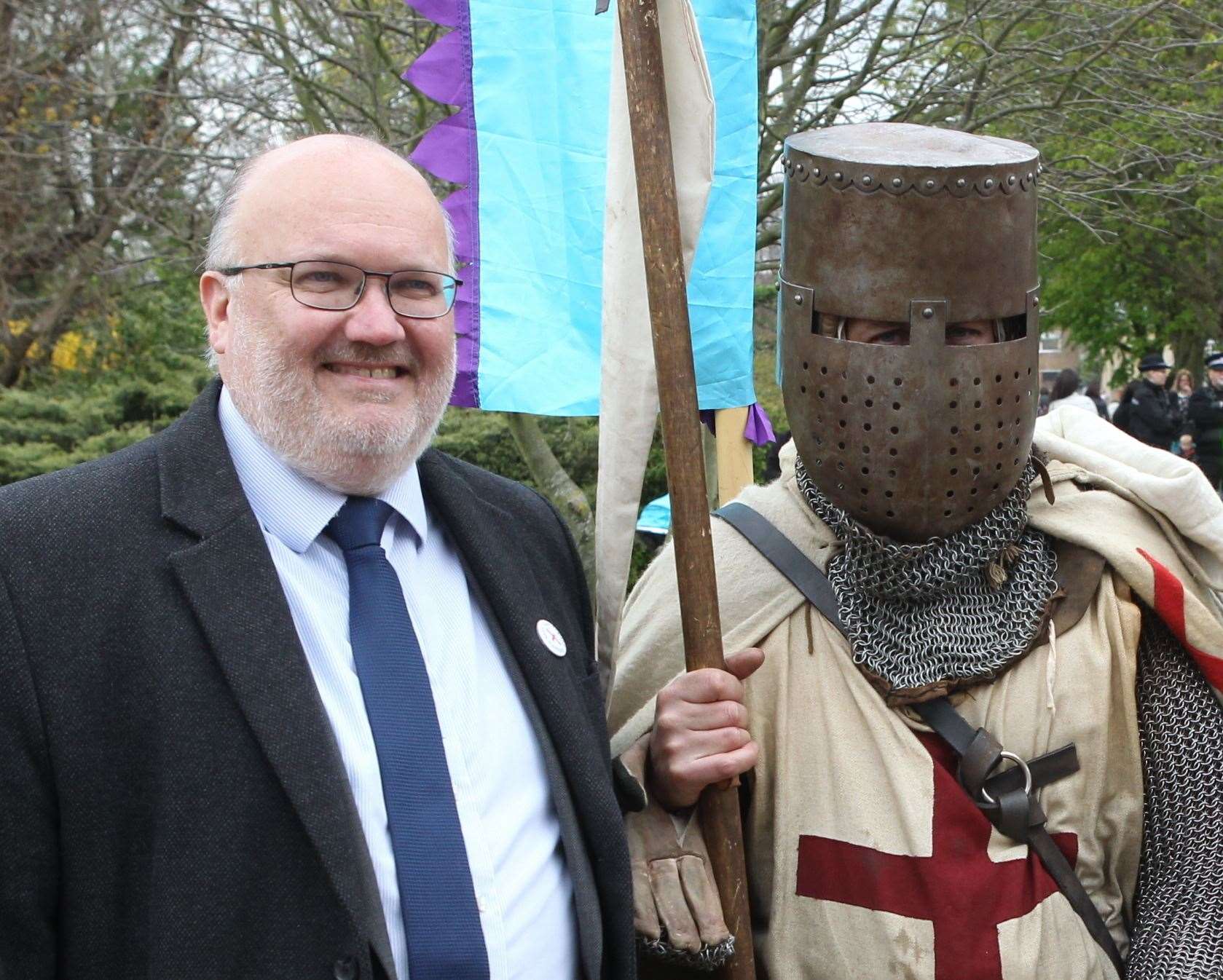 Jeremy Kite, The Leader of Dartford Council, with St George himself, or someone dressed like him