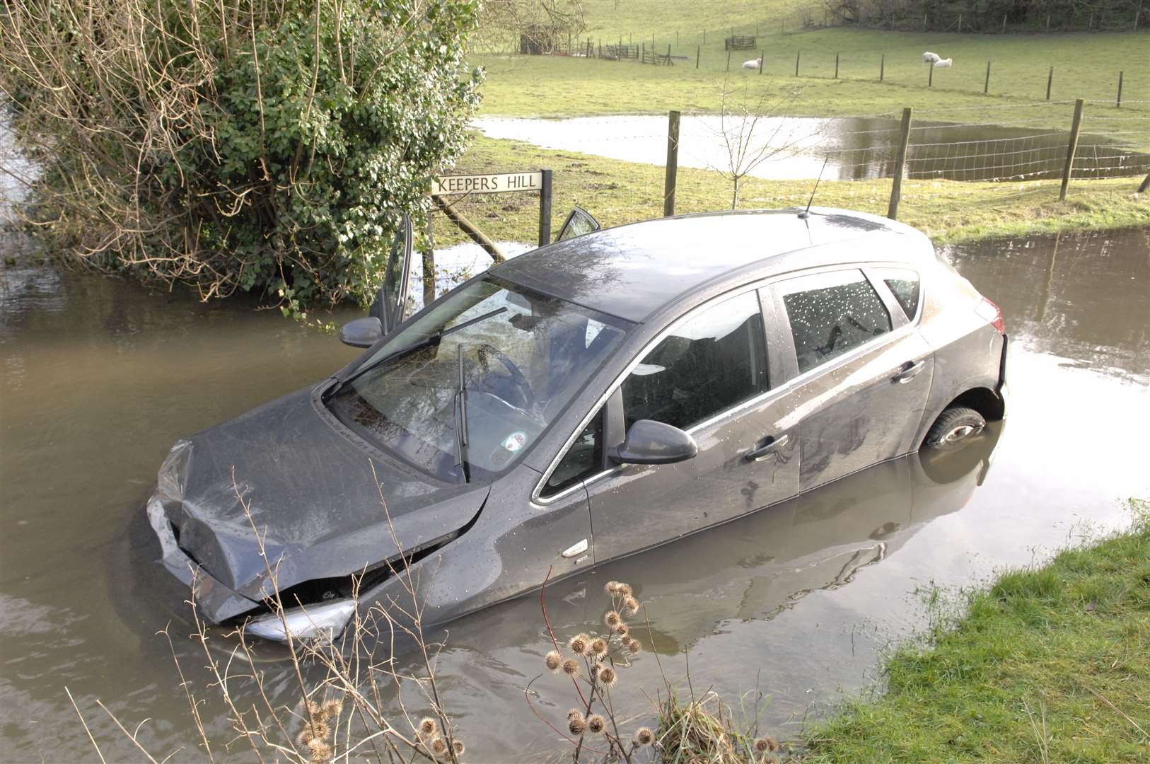 A car stuck in the 2014 floods