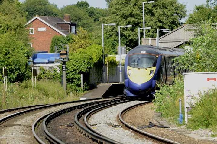 A high-speed train at a standstill in Chilham station after a man was killed on the line. Picture: Gary Browne