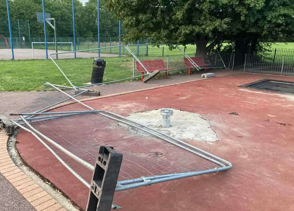 Fences surrounding the play area have been pulled down