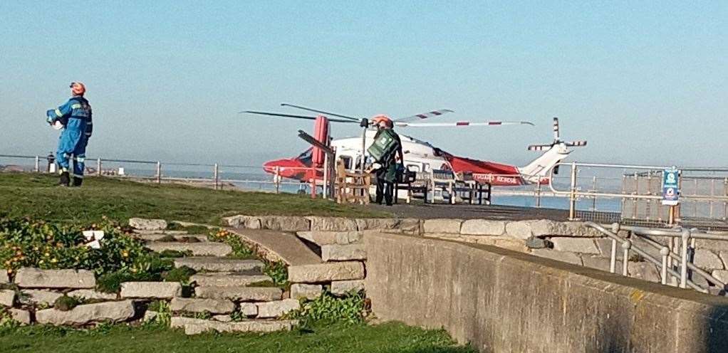 The Coastguard helicopter took the person to hospital. Picture: Ronnie Hoare