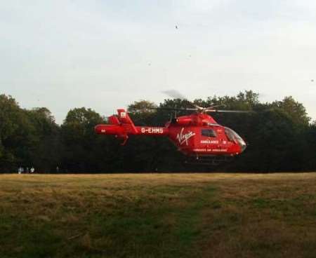 London air ambulance lands near the scene of the incident. Picture: CHARLOTTE GRAY