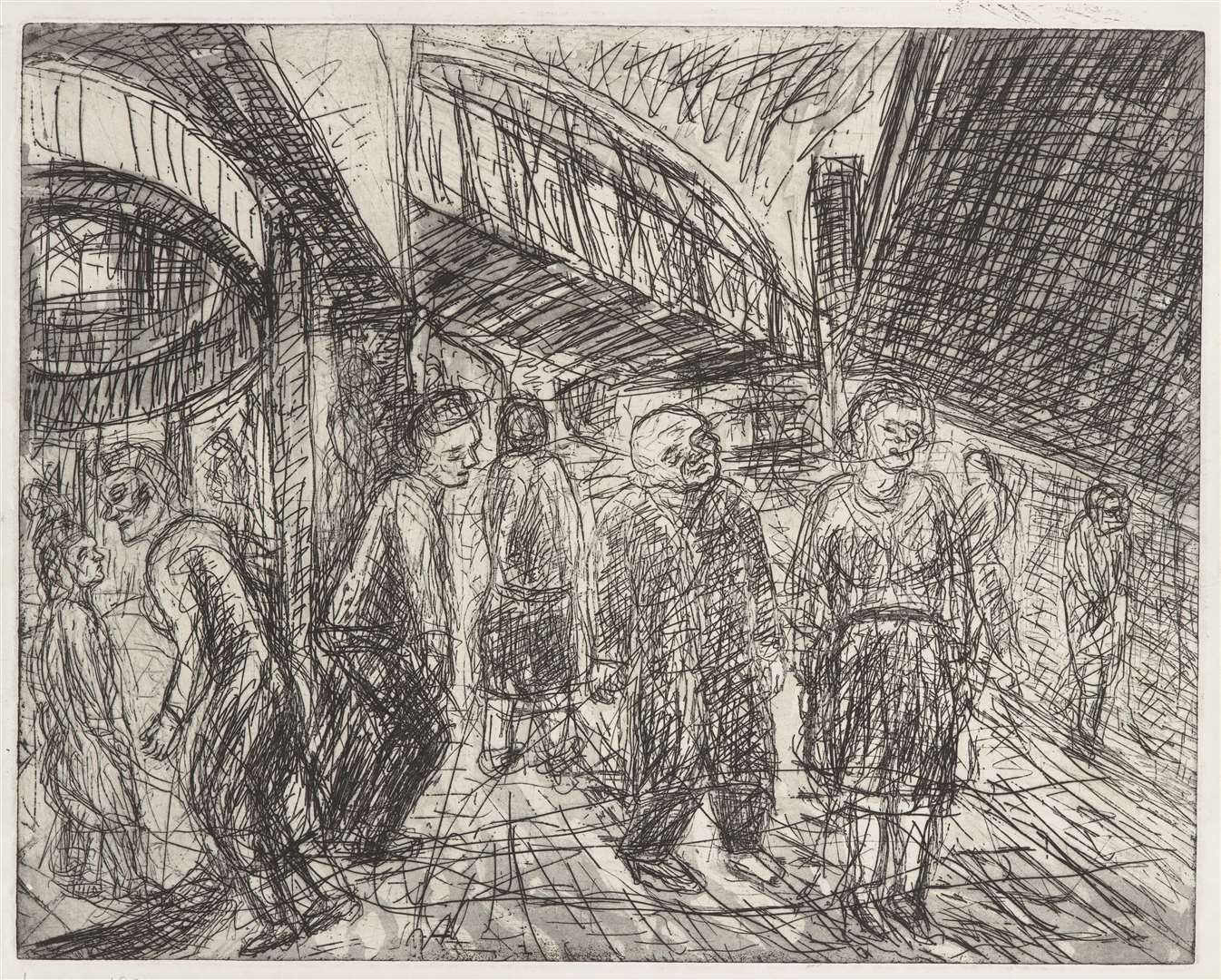 Leon Kossoff, Outside Kilburn Underground sixth state 1981. On show in The Printed Line