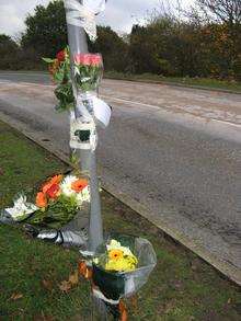 Floral tributes left at the scene in Upchat Road, Chattenden