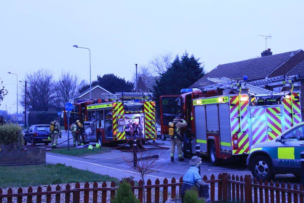 Firefighters were called to a blaze at an end of terrace house in Saffron Way, Milton Regis, this morning