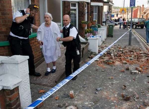 The police were on hand to help people following the earthquake and the damage it caused to buildings