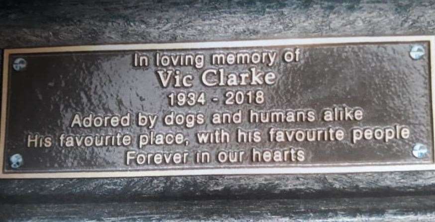 The plaque on Mr Clarke's memorial bench