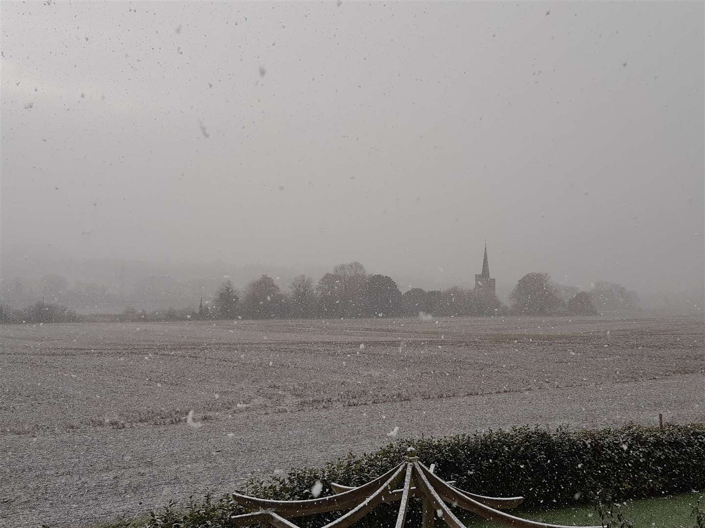 Snow laying in fields in Barming near Maidstone