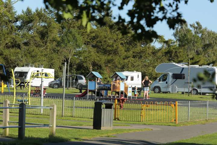 The caravans have been parked near the play area