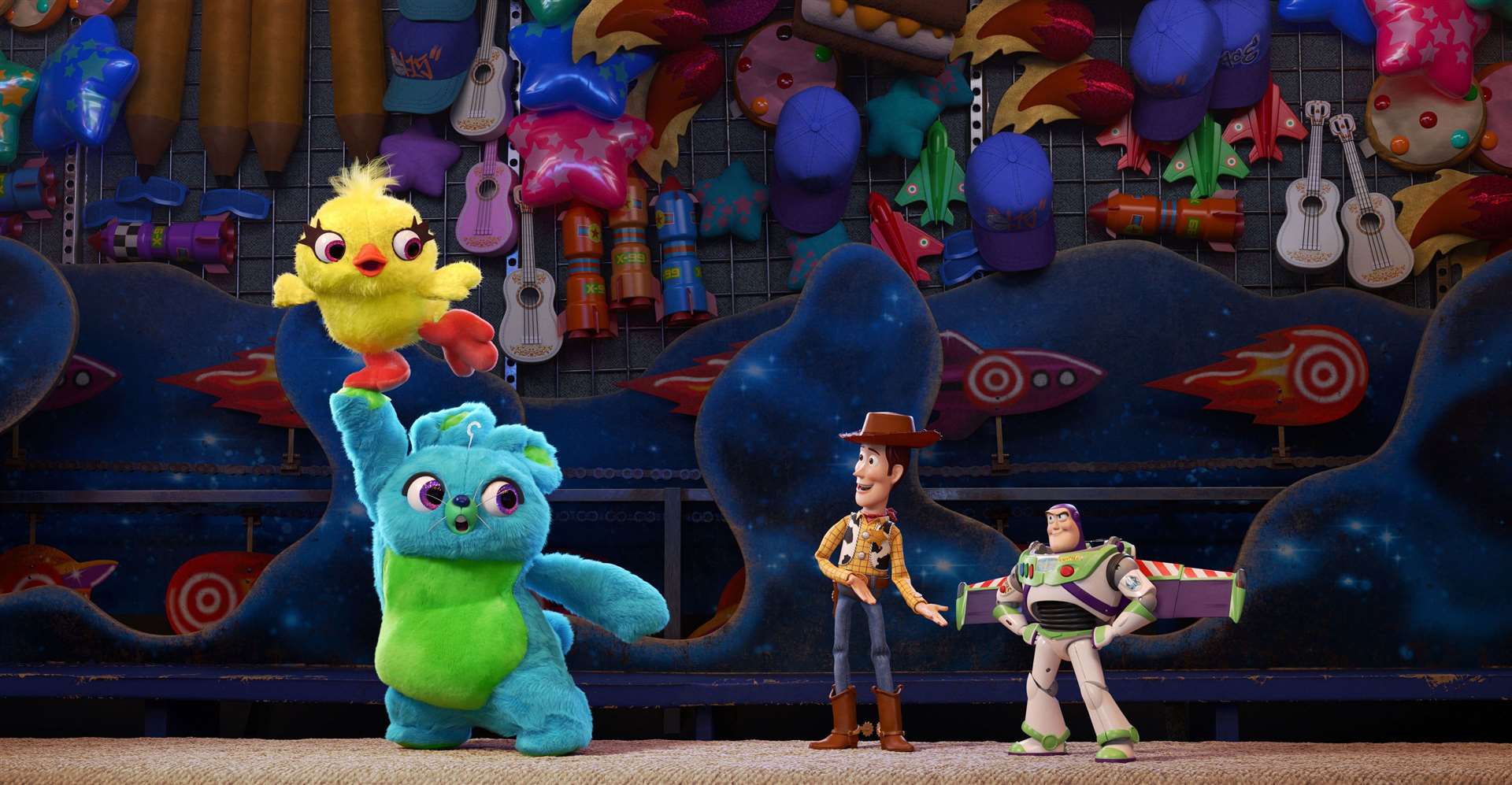 Ducky (voiced by Keegan-Michael Key), Bunny (Jordan Peele), Woody (Tom Hanks) and Buzz Lightyear (Tim Allen) Picture: Disney Pixar