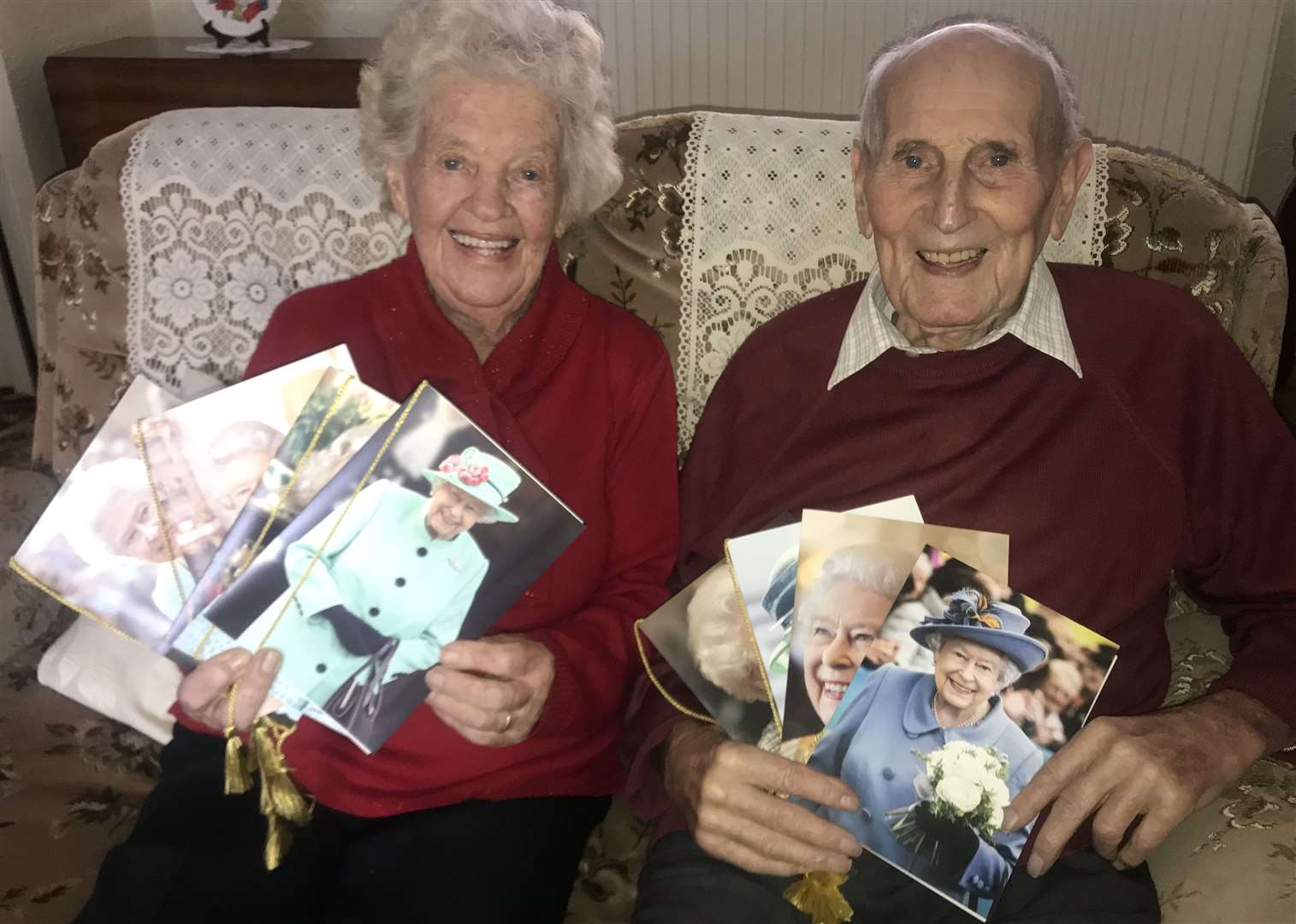 Jenny and Percy Lawrence received their eighth card from The Queen on their 75th wedding anniversary in November 2019
