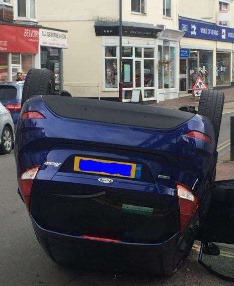 There are delays in Tunbridge Wells after a car overturned this afternoon. Picture: @DomPalacio