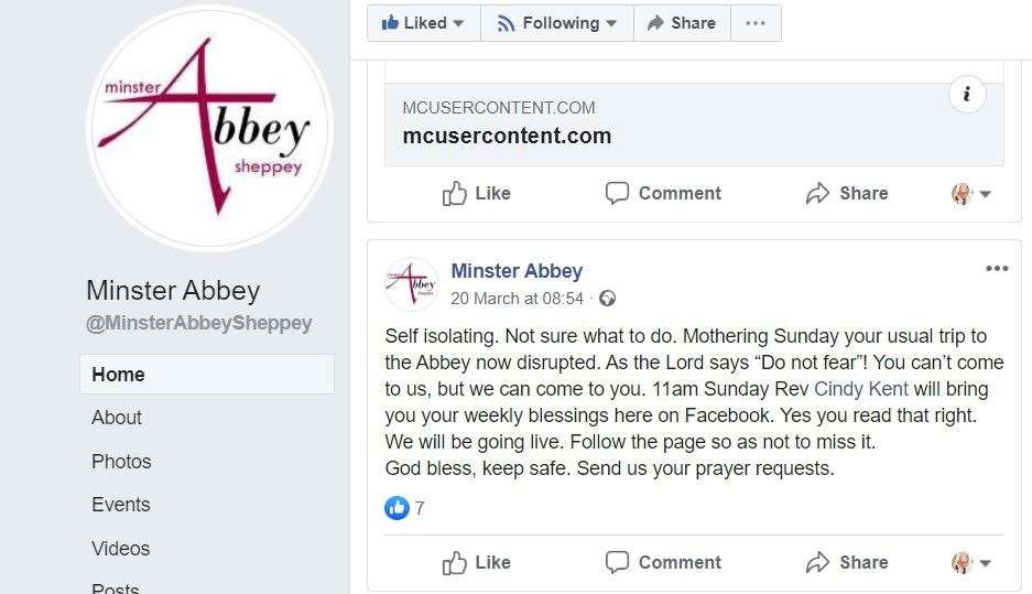 Facebook page of Minster Abbey on the Isle of Sheppey