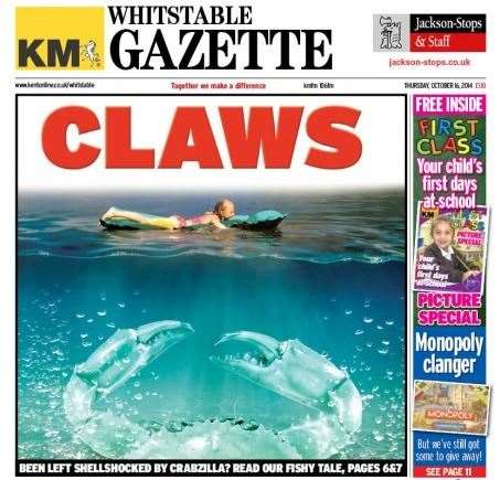 The Whitstable Gazette made a splash with this front page five years ago (19115795)