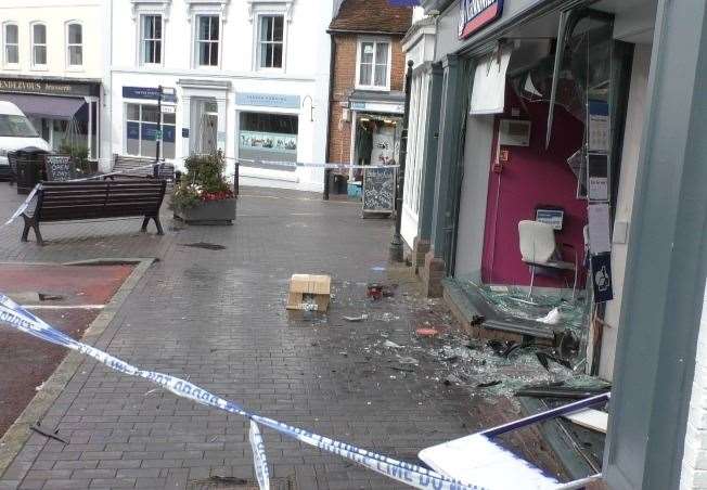 A raid at a Nationwide branch in Westerham near Sevenoaks destroyed front of the building