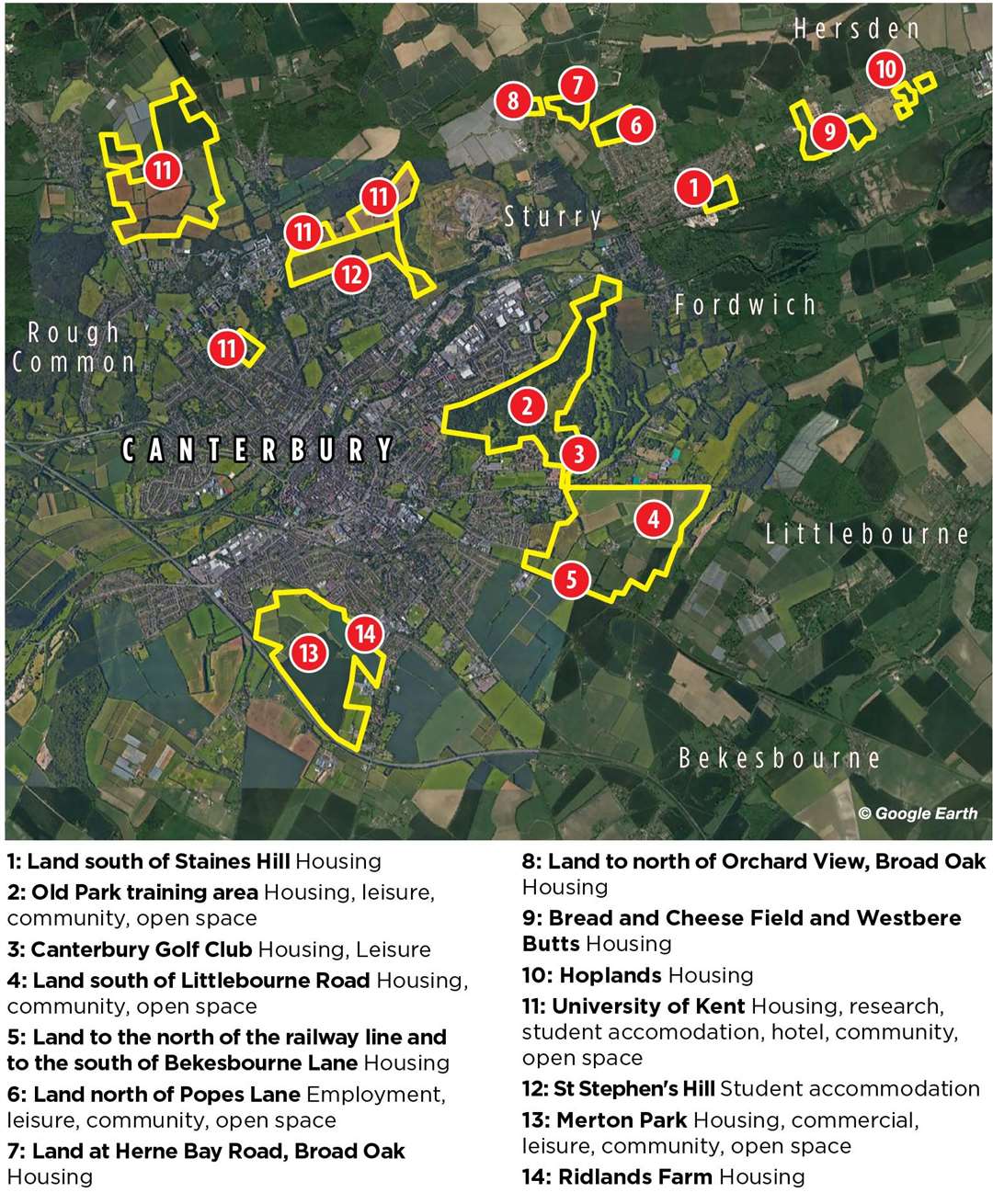 The largest sites so far put forward for the next Local Plan in Canterbury