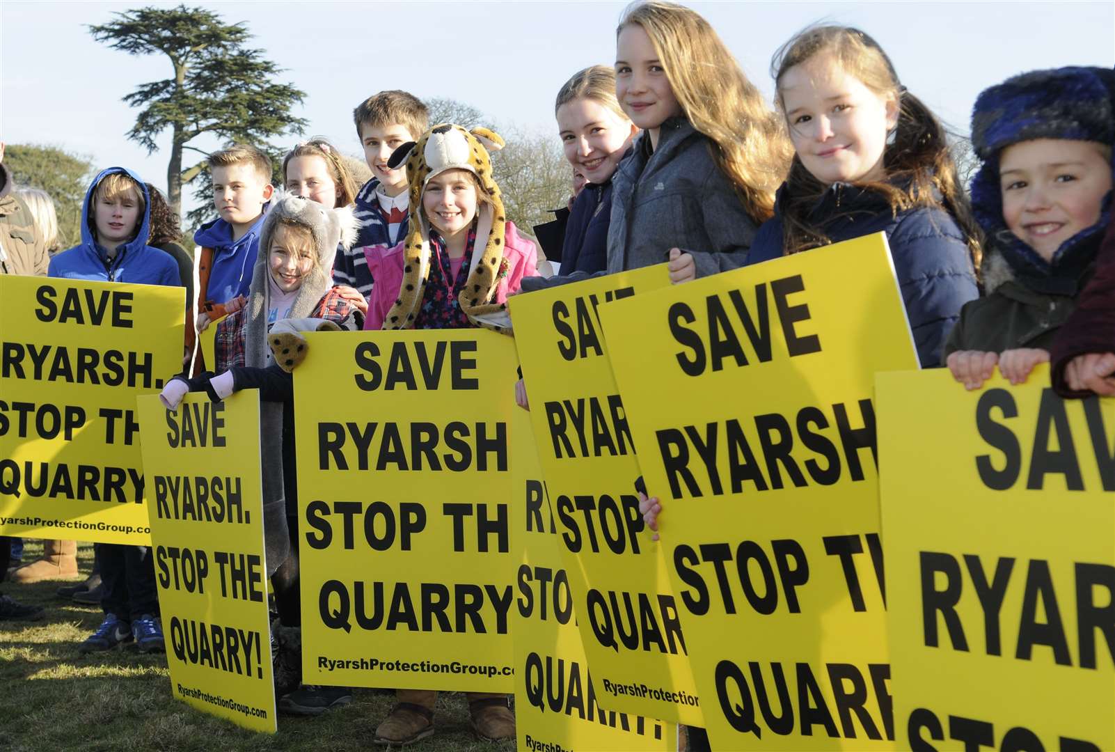 Children from Ryarsh Primary School joined a protest against the proposed sand quarry. Pictures: Gary Browne