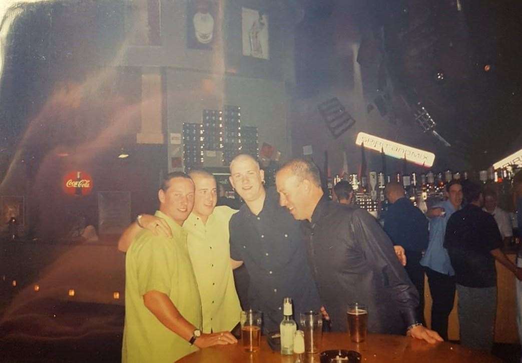 Pals with pints at Amadeus in the 1990s. Picture: Helen Tomlin