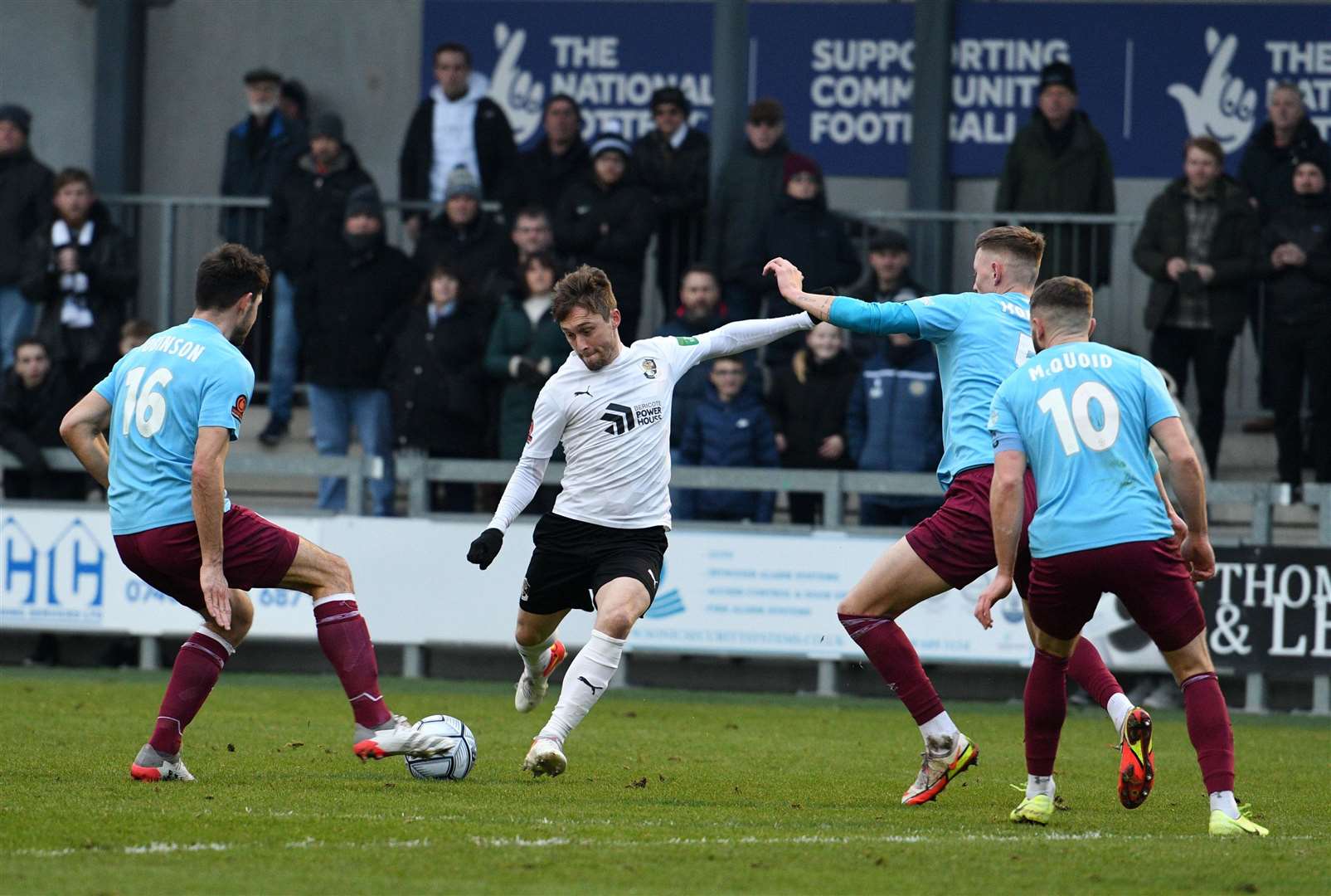 Darts striker Jake Robinson goes for goal against Weymouth. Picture: Barry Goodwin (54285242)