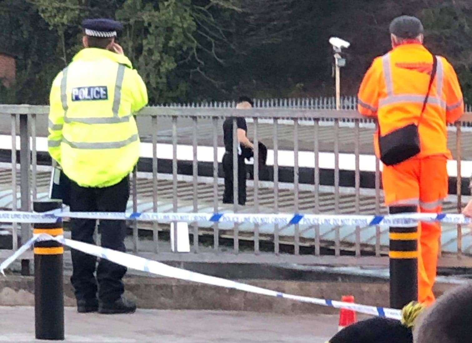 Emergency services were called to Chatham railway station after a man was spotted on the roof. Picture: Charlotte Barritt