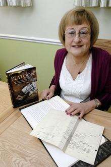 Jean Gray of Boughton with the manuscript written by WW1 soldier Joseph Johns Steward who was a distant relative.