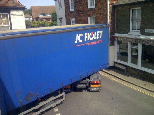 A lorry trying to turn on Breezy Corner