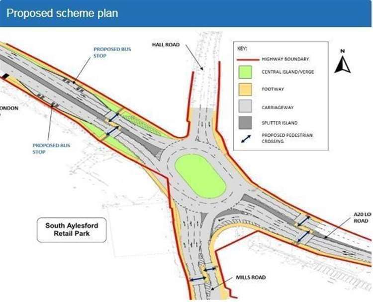 The design of the roundabout originally proposed to sit on A20 Quarry Wood junction