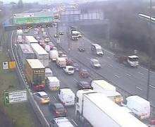 Traffic builds on the anti-clockwise approach to the Dartford Crossing on Wednesday, December 19