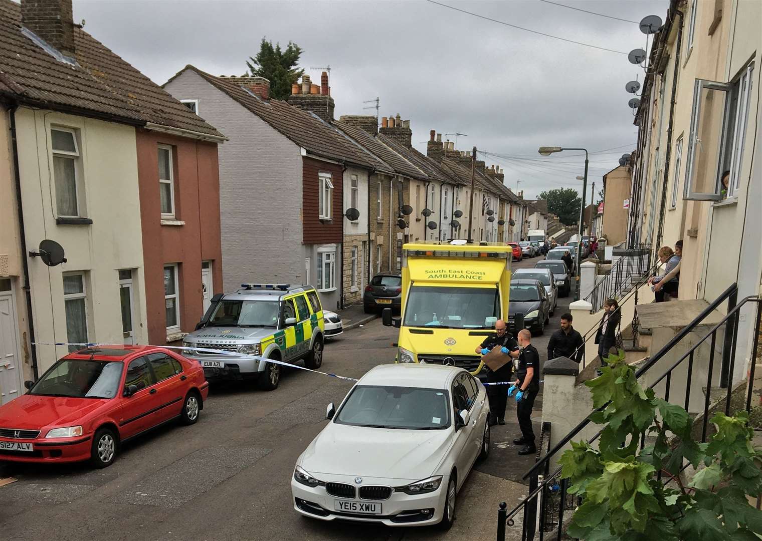 Police and ambulances in Hartington Street, Chatham after a man is believed to have been stabbed