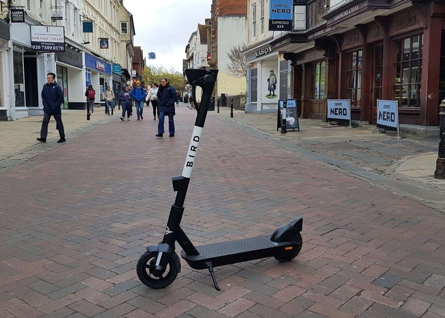 A Bird e scooter in Canterbury city centre