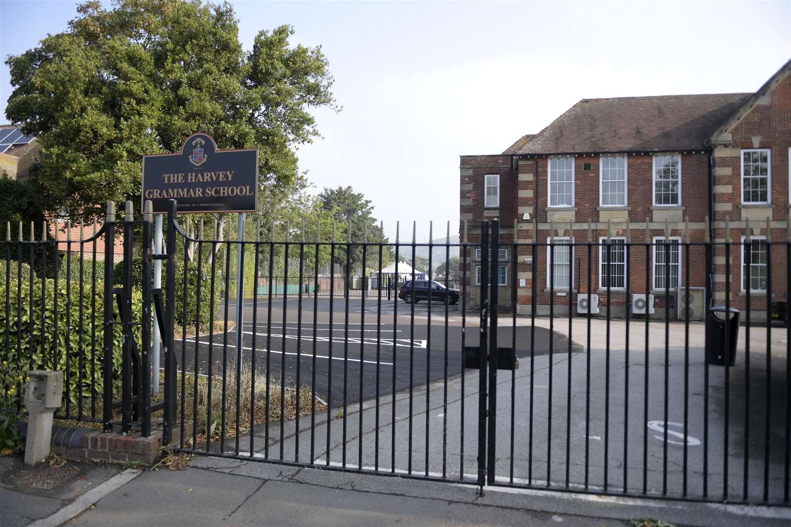 Harvey Grammar School in Folkestone locked up for the day. Picture: Barry Goodwin.