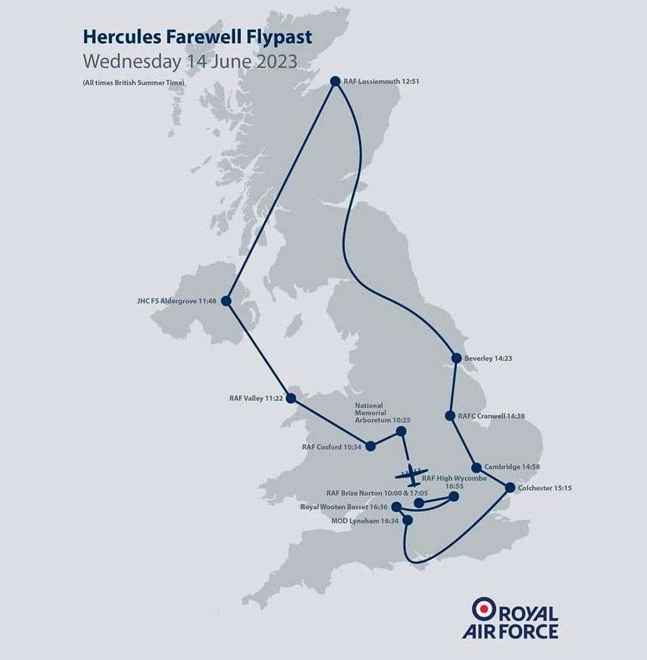 The flypast map. Picture: RAF