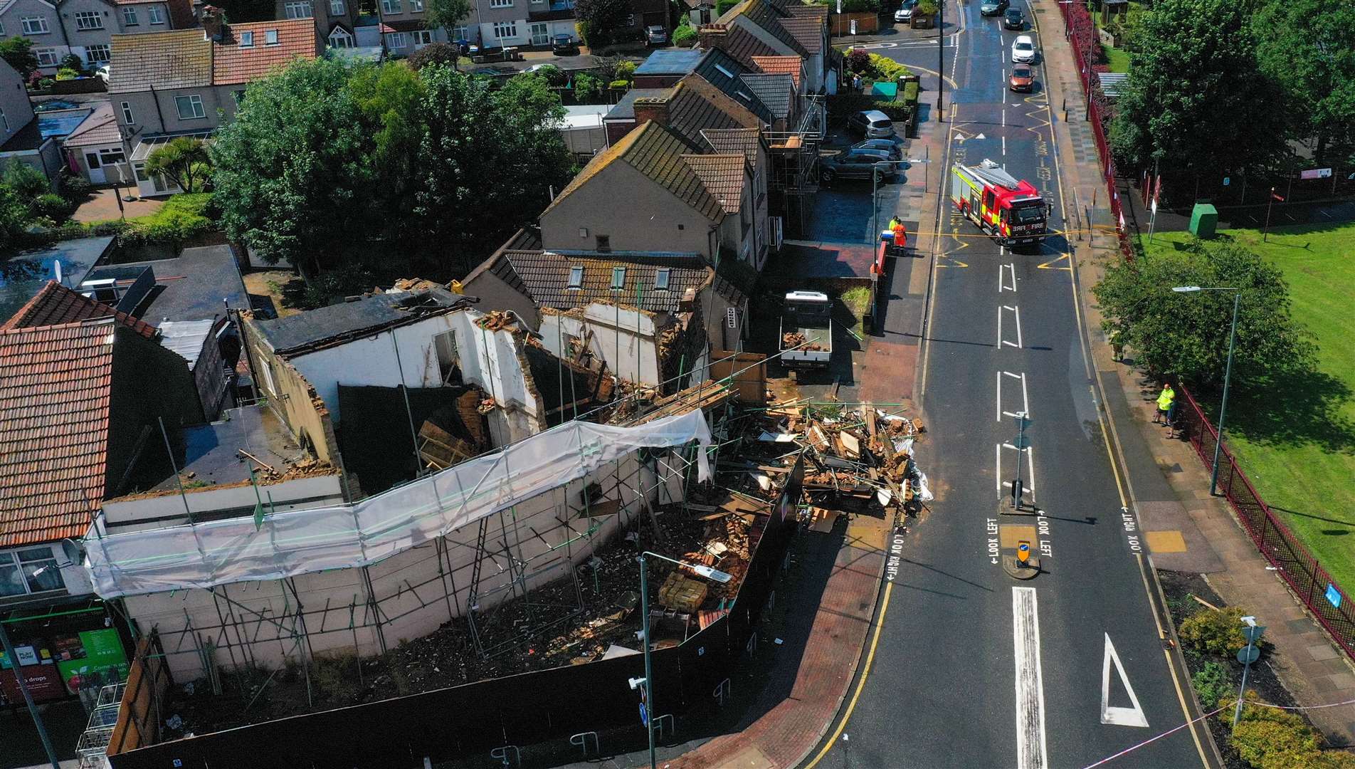 An aerial shot shows the extent of the damage. Image from UKNIP