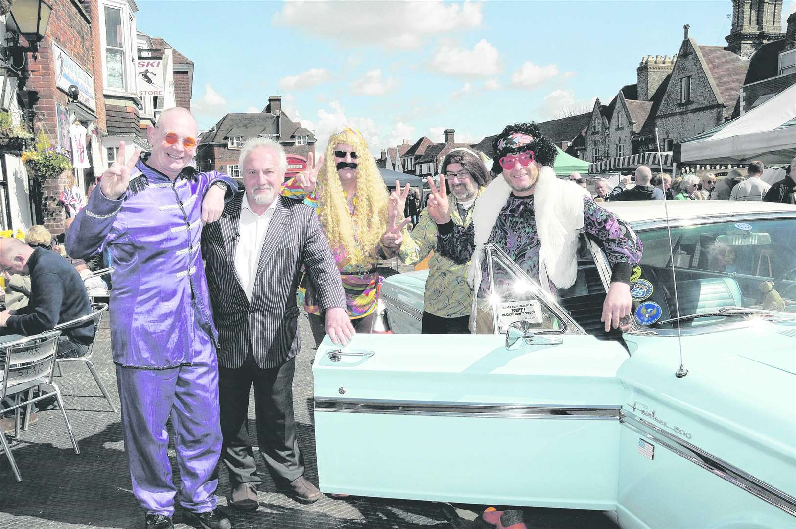 Tim Baldock is surrounded by extras from the film remembering when The Beatles Magical Mystery Tour came to town