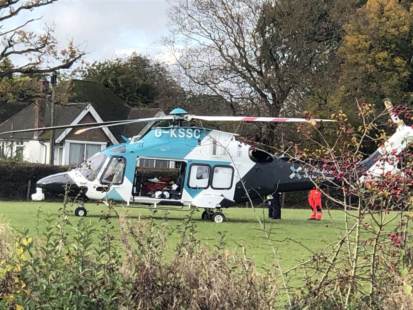 The air ambulance at the scene. Picture: Barry Goodwin
