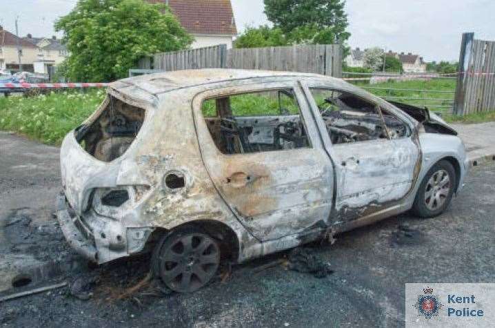 Patrick Molloy's car was abandoned and torched after the incident. Picture: Kent Police