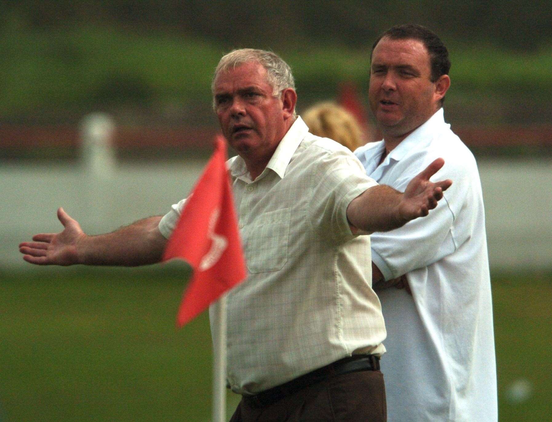 Jim Ward with brother Danny on the touchline during Ramsgate's Ryman 1 championship-winning season of 2005-6