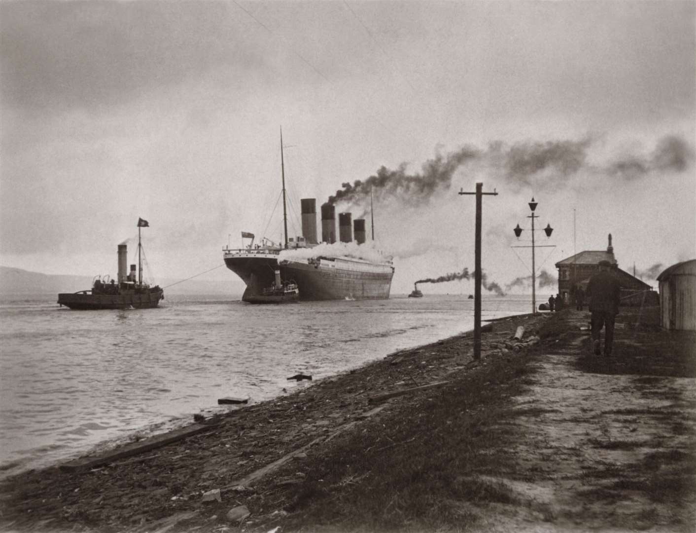 Titanic being pulled out to sea in Belfast