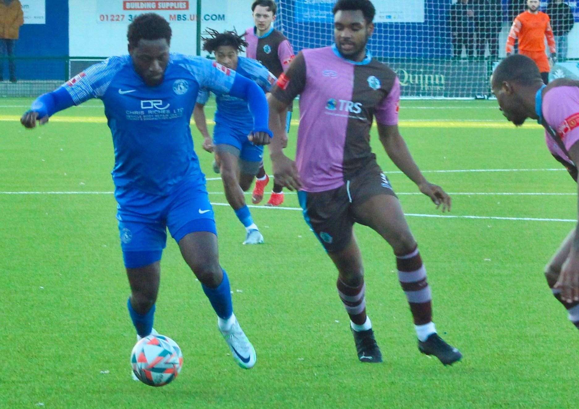 Herne Bay striker Marcel Barrington - scored in their 3-1 Isthmian Premier victory at Carshalton. Picture: Keith Davy
