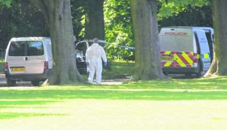Police forensic Officers at work in Faversham Recreation Ground after the incident in the early hours of Saturday morning. Picture:Chris Davey