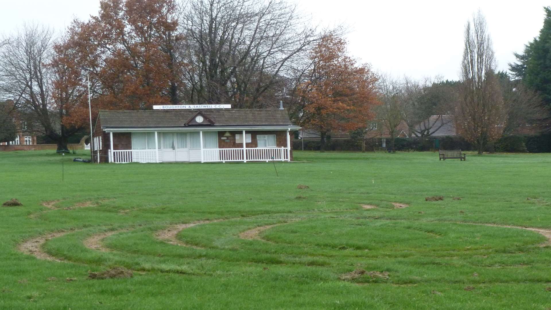 Some of the damage caused by joyriders to the square and the outfield during the winter