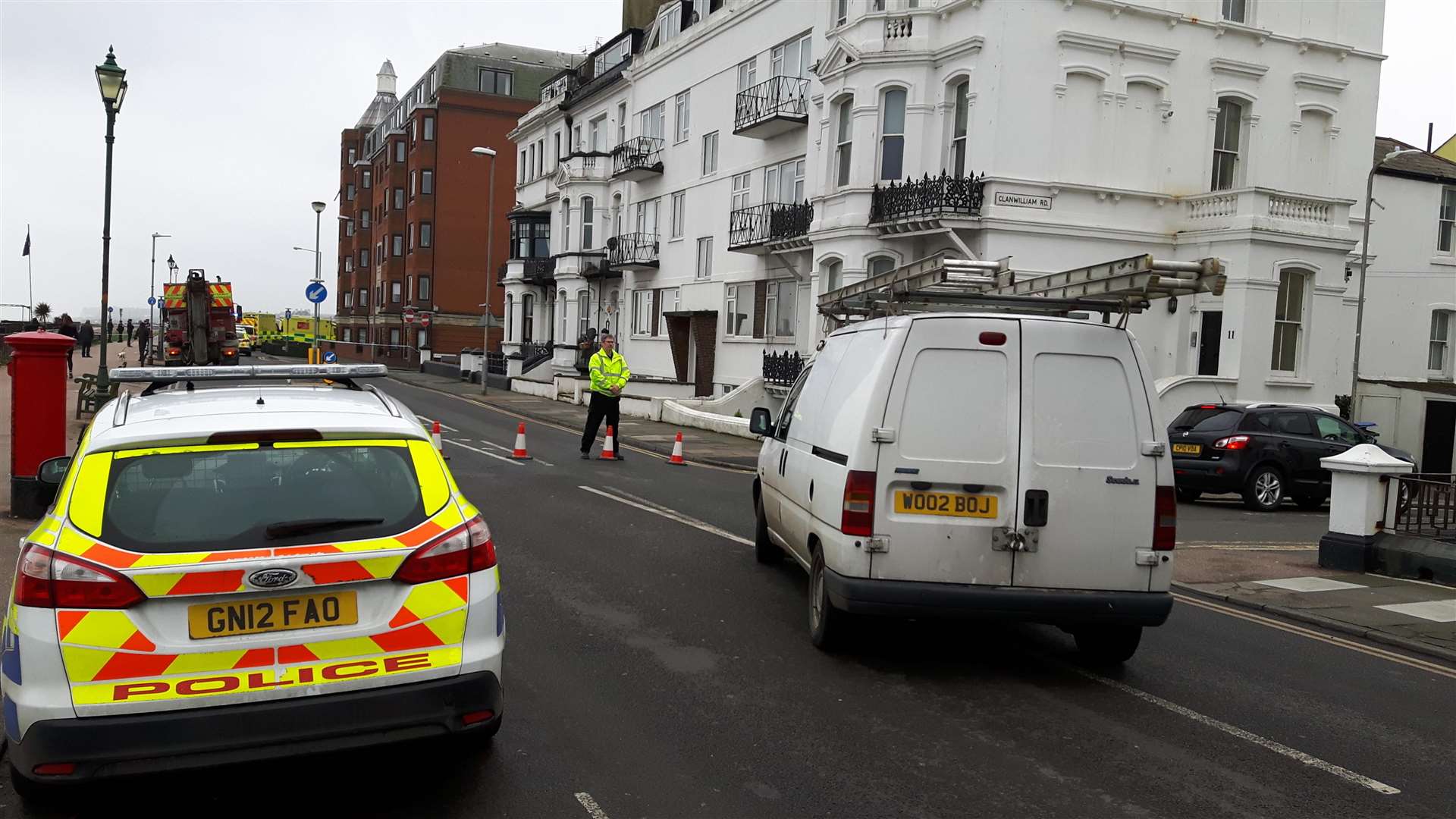 Road closures after the incident at Queens Flats, Prince of Wales Terrace, Deal