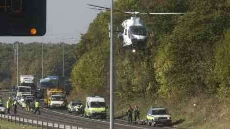The air ambulance takes off with a casualty. Picture: MATT WALKER