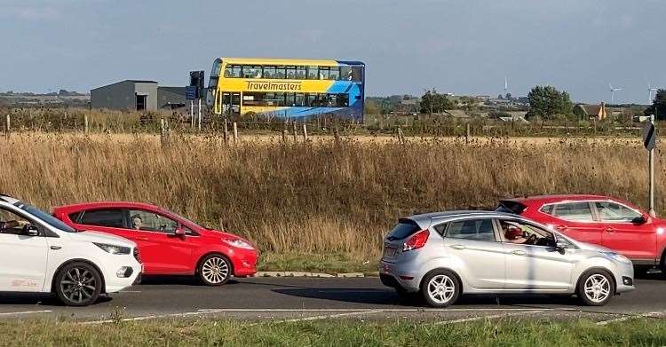 TravelMasters bringing pupils back onto the Isle of Sheppey one afternoon last week at Cowsted Corner. Picture: John Nurden